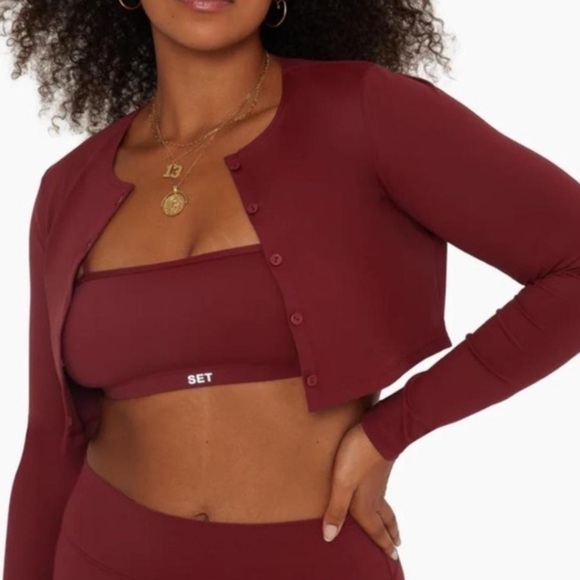 SET Active Tops - Set Active SportBody Cropped Long Sleeve Cardigan in Burgundy
